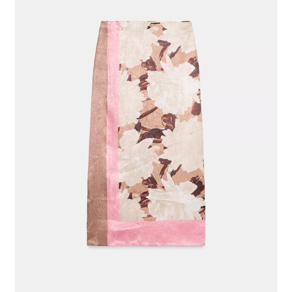 Zara Floral Print Satin Effect Midi Skirt